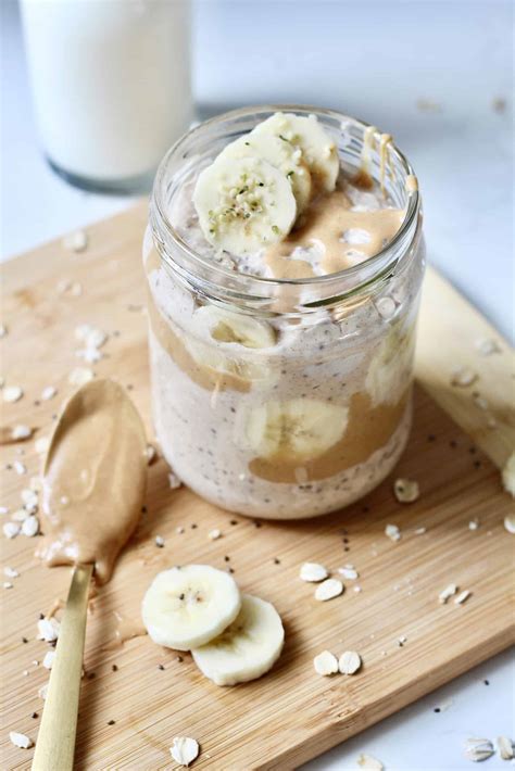 Peanut Butter And Banana Protein Overnight Oats With Kefir Milk And Honey