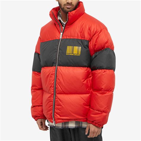 Vtmnts Barcode Puffer Jacket Red And Black End Global