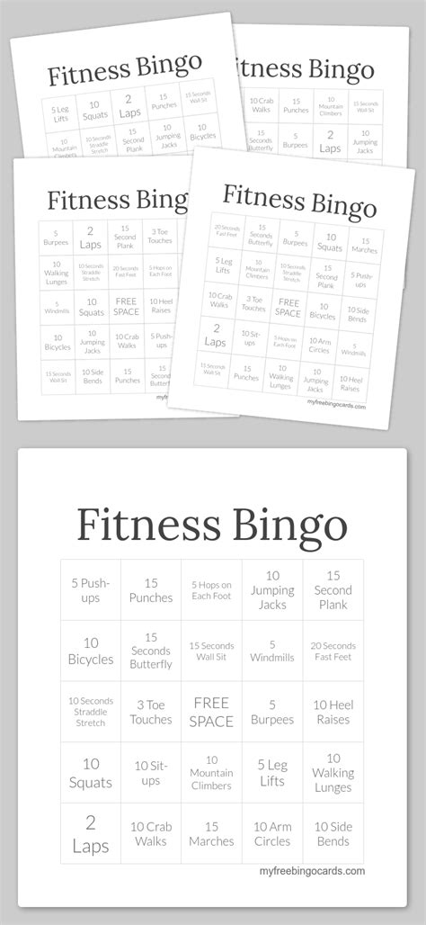 Printable Exercise Bingo Cards Printable Bingo Cards