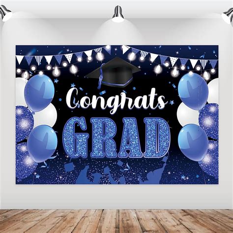 Congrats Grad Party Backdrop 2023 Blue Graduation Party Background
