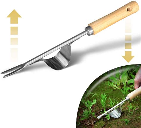 Manual Weeder Stainless Steel Weeding Gouge Tool With Wood Handle