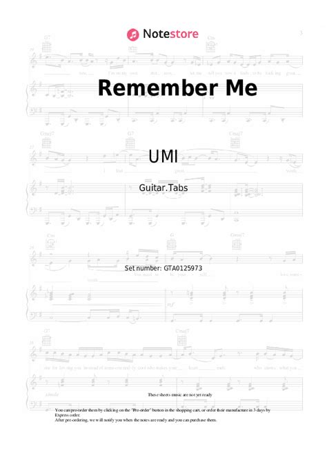 Umi Remember Me Chords Guitar Tabs In Note Store Guitartabs Sku