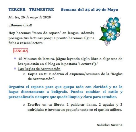 6º Curso En Fuente Alegre Tarea Del Martes 26 De Mayo