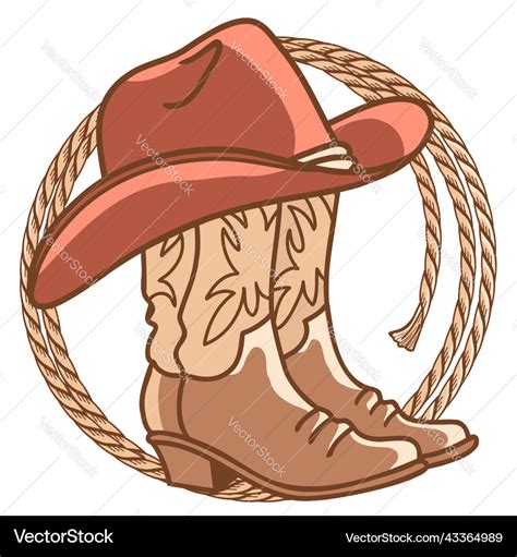 Cowboy Boots And Hat With Rodeo Lasso Royalty Free Vector