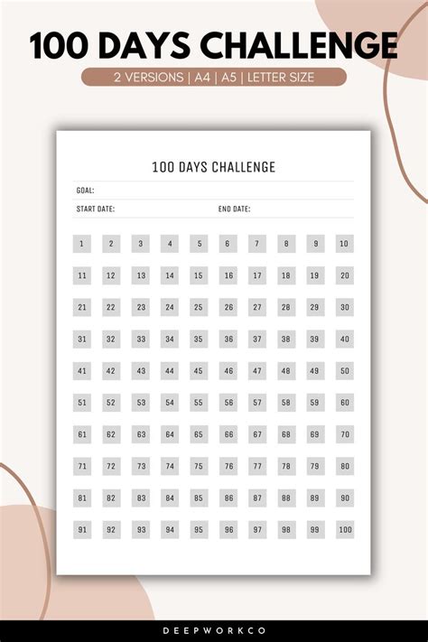 10k In 100 Days Challenge Free Printable