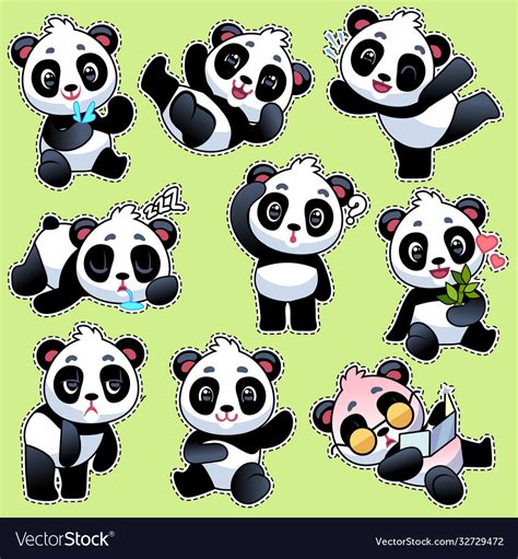 Set Stickers With Cute Pandas Cute Royalty Free Vector Image
