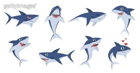 Cartoon Sharks Comic Shark Animals Cute Character Emotions Scary