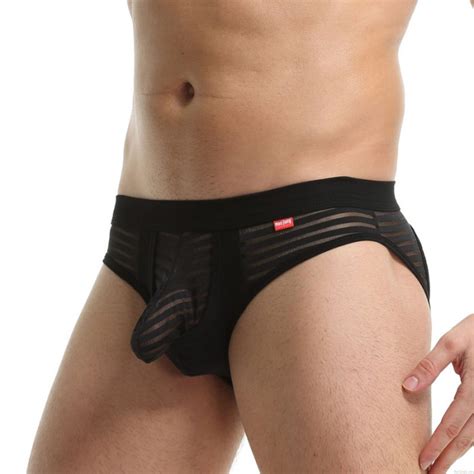 Sexy Scrotum Separation Stripe Mesh Perspective Panties Underwear Panty