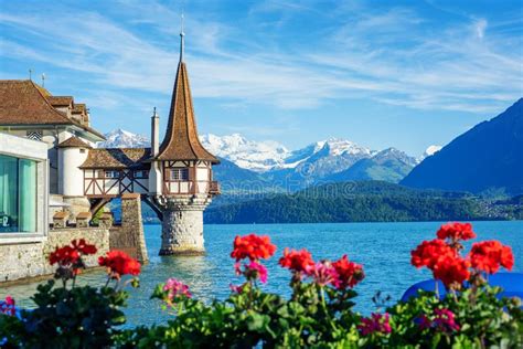 Oberhofen Castle On Lake Thun Switzerland Stock Image Image Of