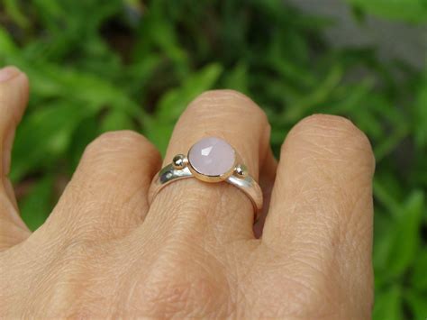 rose quartz ring gemestone engagement ring 14k gold ring etsy
