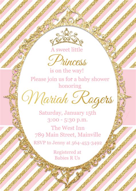 Princess Baby Shower Invitation Pink Gold Digital Or Printed On