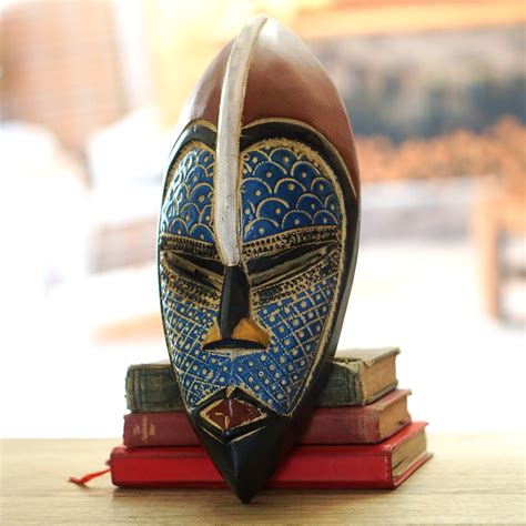 Artisan Crafted Blue African Mask In Wood And Aluminum Zulu Blue Novica