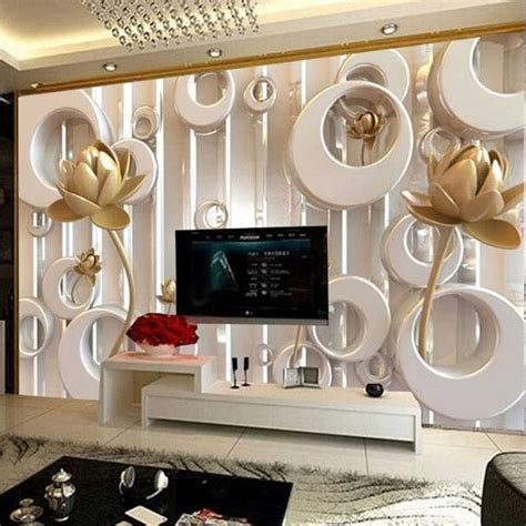 3d Wall Mural Stereoscopic Golden Lotus Ring Cycle Custom Modern Luxury