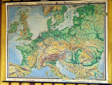 Proantic Old Antique Mural Map Rollable Wall Chart Middle Western Eur