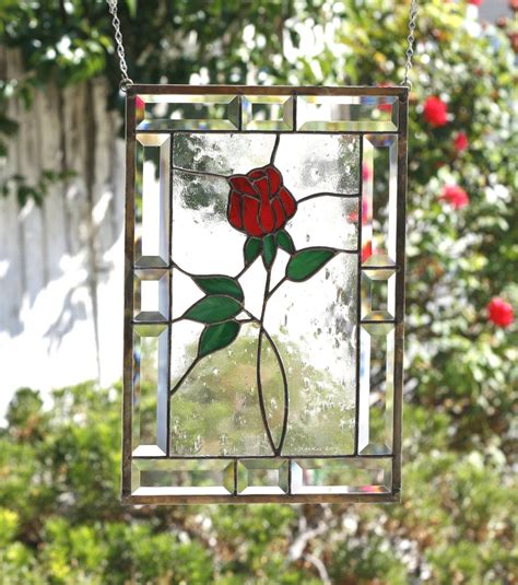Stained Glass Window Panel Red Rose Contemporary Stain Glass Rose