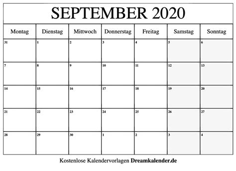 Kalender September 2020