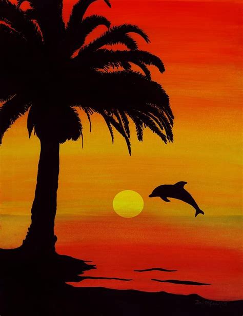 Dolphin Drawing Sunset Painting Dolphin Painting Canvas Art Painting