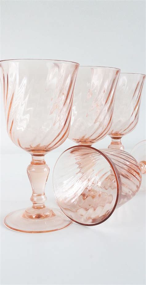1980s French Pink Drinking Glasses 8oz Set Of 4 Pink Wine Glasses Antique Wine Glass Pink
