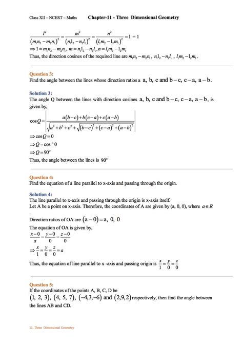 Ncert Solutions For Class 12 Maths Chapter 11 Three Dimensional Geometry