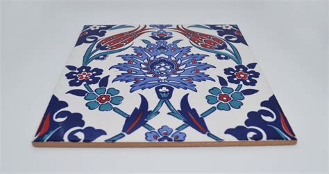 Handmade Turkish Iznik Floral Ceramic Wall Tile Blue Red Etsy