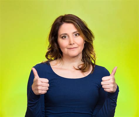 Happy Woman Showing Thumbs Up Gesture Stock Image Image Of Grades