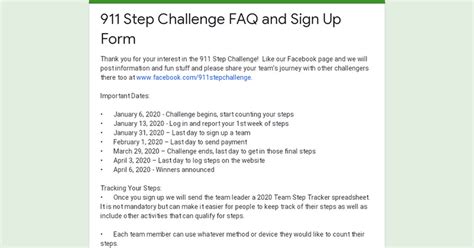 911 Step Challenge Faq And Sign Up Form