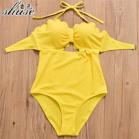 New Summer Yellow Bathing Suits Women One Piece Swimsuits Push Up