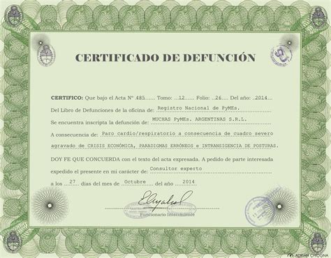 Certificado De Defunción Defuncion Pymes Arbol Genealogico