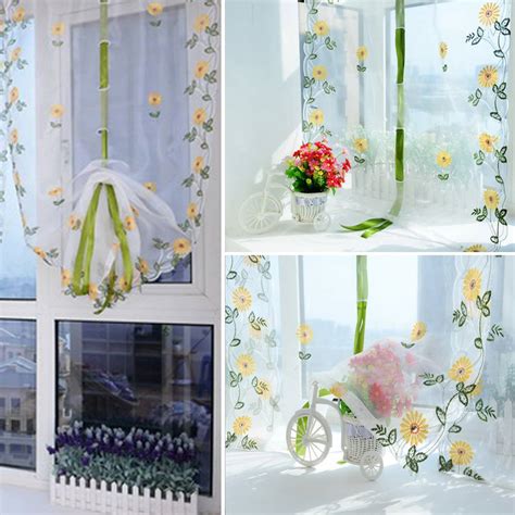 European Roman Embroidery Style Tie Up Voile Sheer Balcony Blinds Living Room Tulle Window