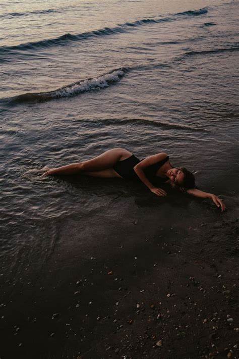 Photoshoot Idea On Sunset Sea Sand Girl Model Laying Beach Photography