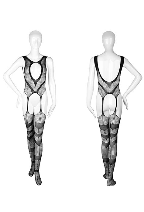 Sexy Lingerie Crotchless Body Stockings Mesh Hollow Chest Open One Piece Bodysuit Top