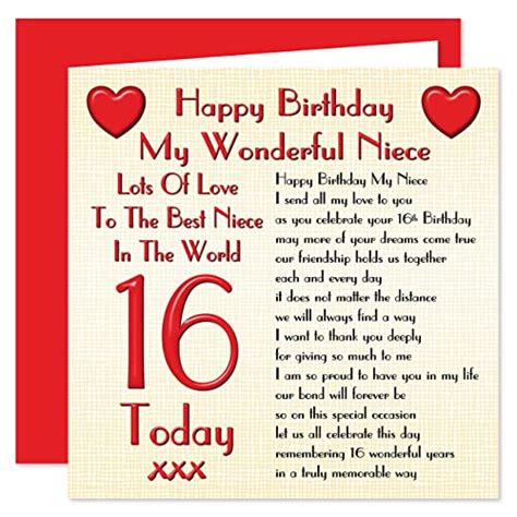 Niece 16th Happy Birthday Card Lots Of Love To The Best Niece In The
