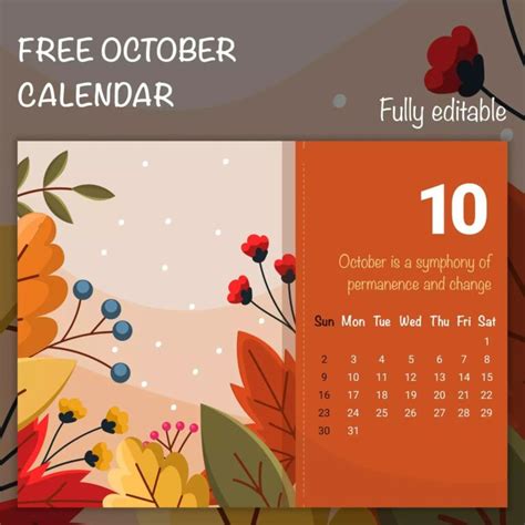 10 Free Editable October Calendars Masterbundles