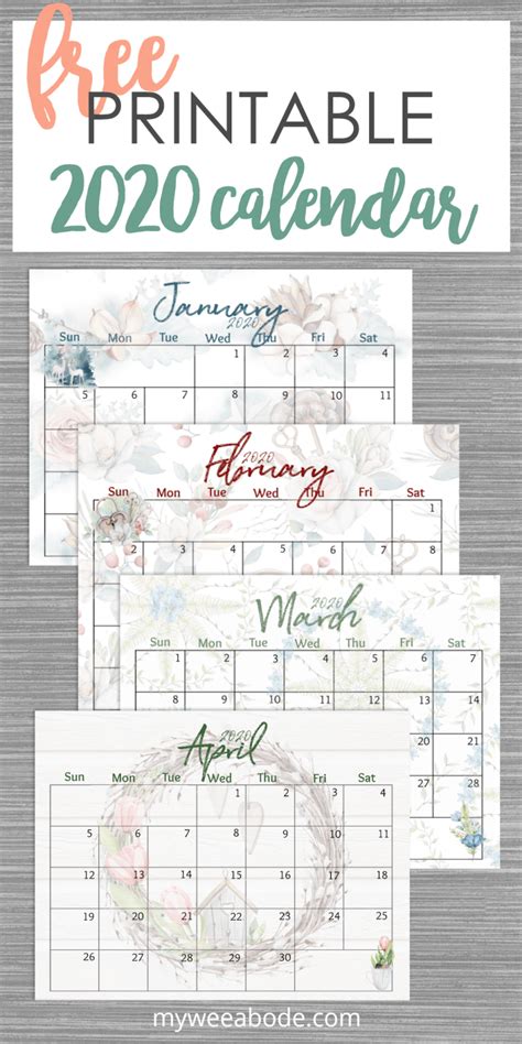 Free 2020 Printable Watercolor Calendar Watercolor Calendar Free