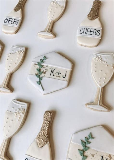 Champagne Greenery Engagement Wedding Anniversary Cookie Sugar