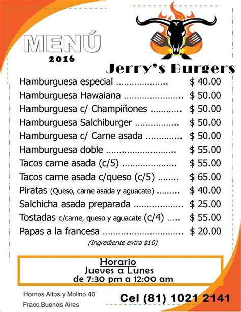 Menu At Jerry S Burguers Restaurant Monterrey