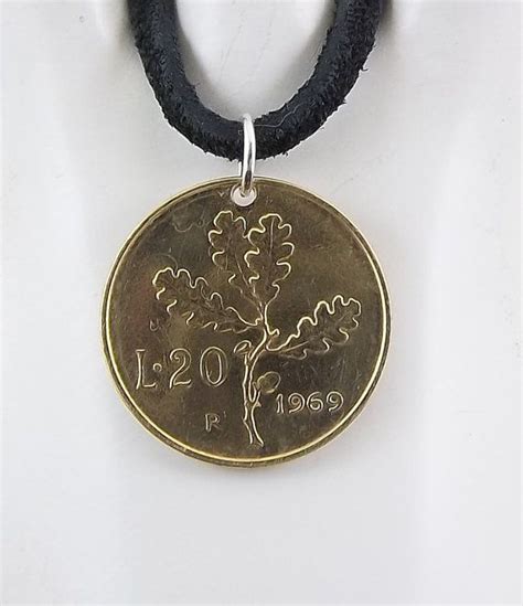 1969 Italian Coin Necklace 20 Lire Mens Necklace Womens Etsy Coin