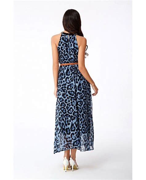 High Neck Leopard Print Chiffon Maxi Dress Gemgrace