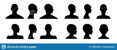 Front And Side View Human Head Silhouettes Stock Vector Illustration