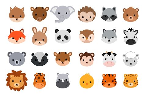 Cute Cartoon Animals Vector Heads Custom Designed