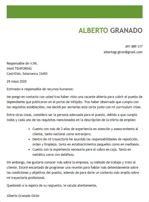 Templar Acantilado Inspector Plantilla Carta De Presentacion Cv Aparato