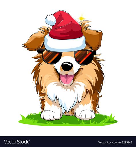 Merry And Bright Baby Lassie Dog With Santa Hat Vector Image