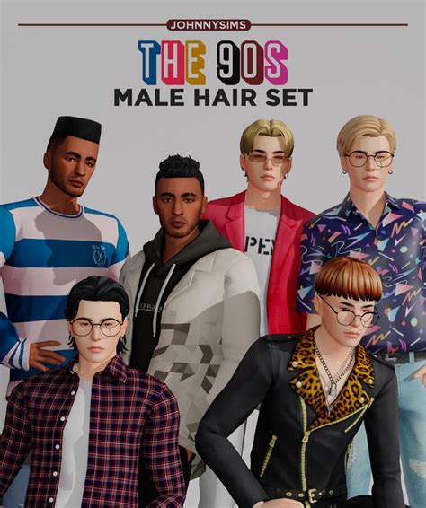 The 90s Male Hair Set Johnnysims On Patreon Sims 4 Hair Male Sims 4
