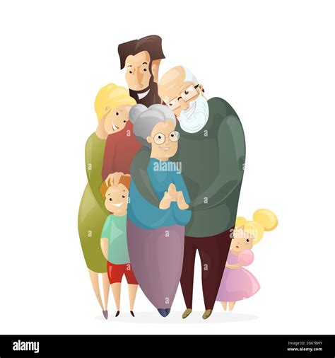 Ilustración Vectorial De Familia Feliz Padre Madre Abuelo Abuela
