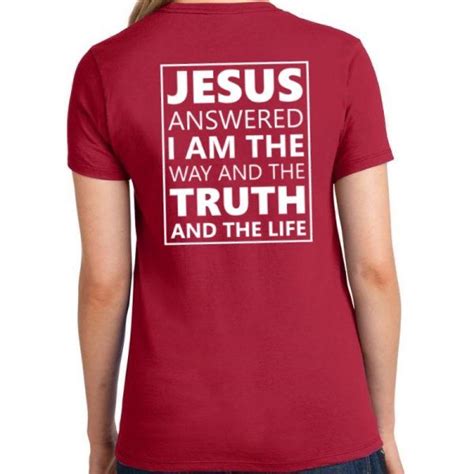 jesus answered christian tee ladies red one way truth life christian tees christian
