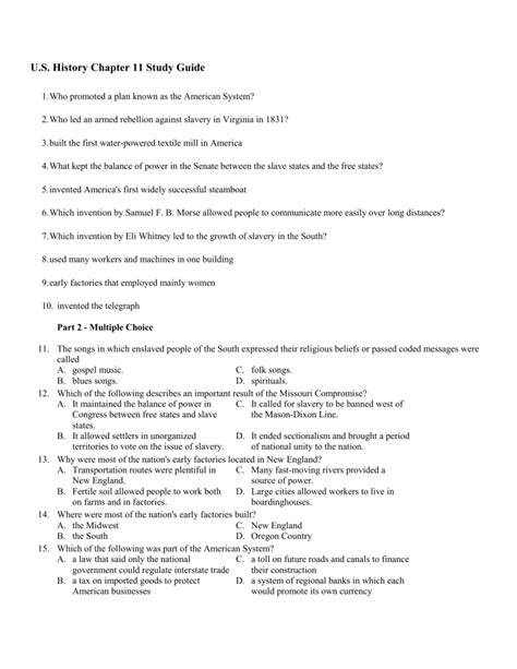 Us History Chapter 11 Study Guide