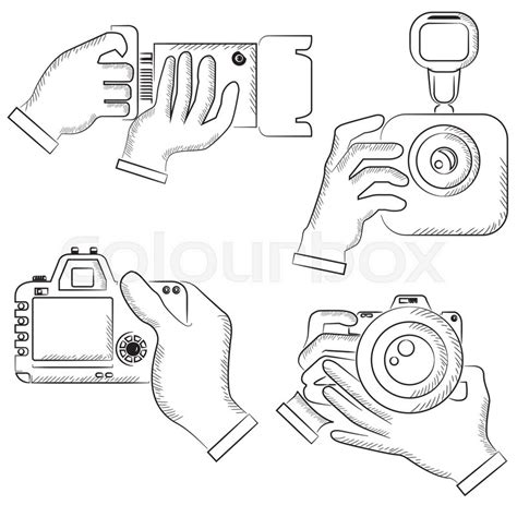 Sketch Hand Holding Camera Set Stock Vector Colourbox