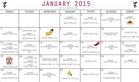 National Food Day Monthly Calendar Example Calendar Printable