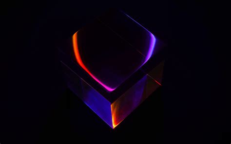 Download Wallpaper 3840x2400 Cube Neon Reflection Glare Dark 4k