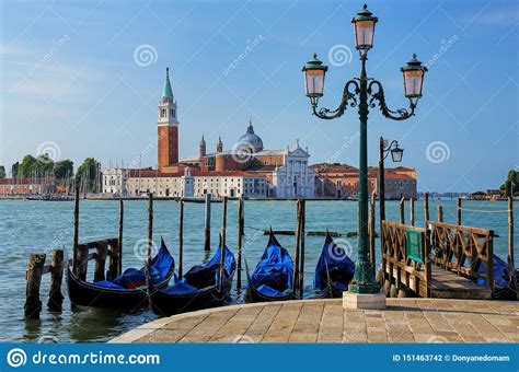 Gondolas Moored Near San Marco Square Across From San Giorgio Maggiore